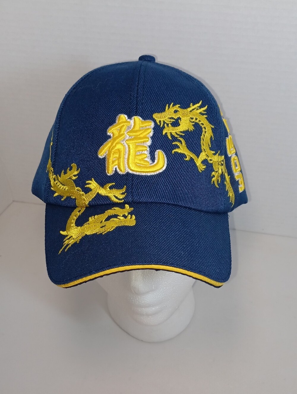 Navy Cap with Gold Dragon Embroidery